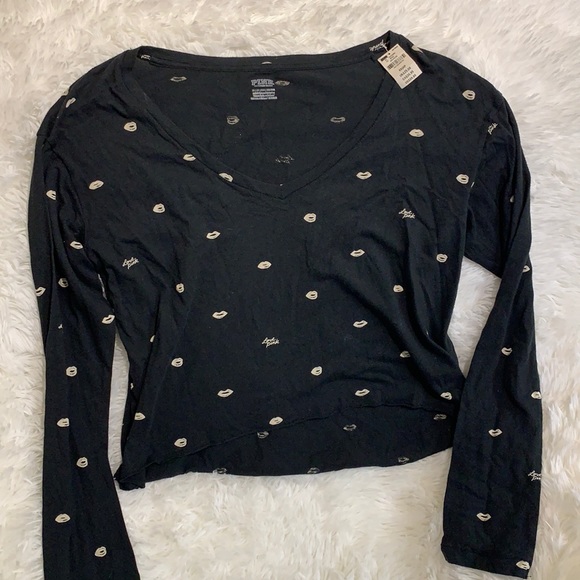 PINK Victoria's Secret Tops - XS Victoria’s Secret pink kiss crop top black and cream NWOT
